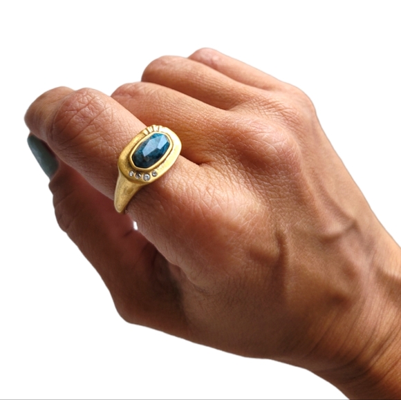 Kendra Scott Jewelry - Kendra Scott Anna Teal Apatite CZ Gold Band Ring, 7